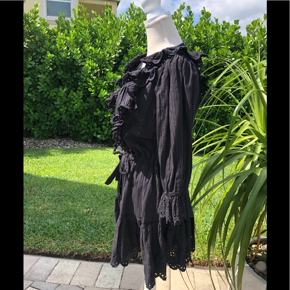 LA VIE REBECCA TAYLOR BLACK SATIN STRIPE DOBBY DRESS SIZE MEDIUM 💯 COTTON EUC - Picture 8 of 16